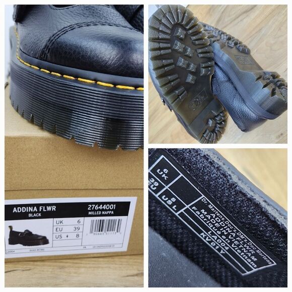 🩵NIB Dr. Martens Black Addina Flower Buckle Leather Platform Mary Jane Size 8 - Picture 12 of 13